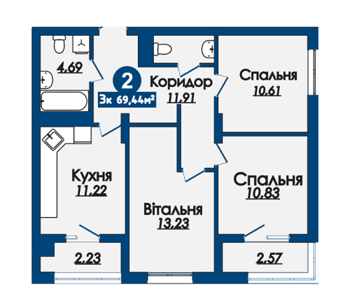 3-комнатная 69.44 м² в ЖК Kaiser Comfort от 18 410 грн/м², Львов