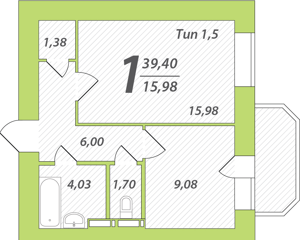 1-кімнатна 39.4 м² в ЖК Садовий від 25 000 грн/м², Київ