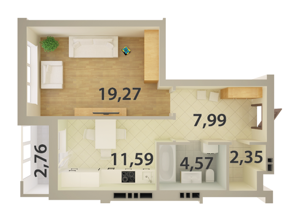 1-комнатная 48.53 м² в ЖК Юбилейный от застройщика, Киев