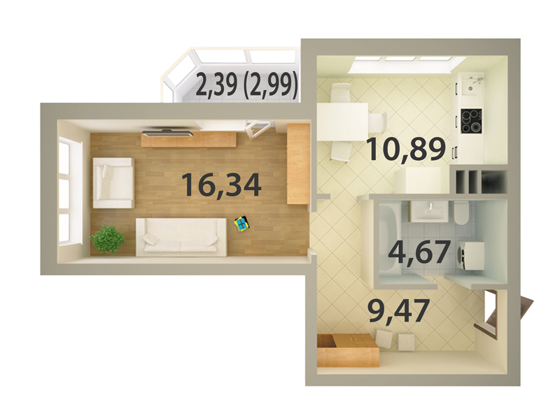 1-комнатная 43.76 м² в ЖК Юбилейный от застройщика, Киев