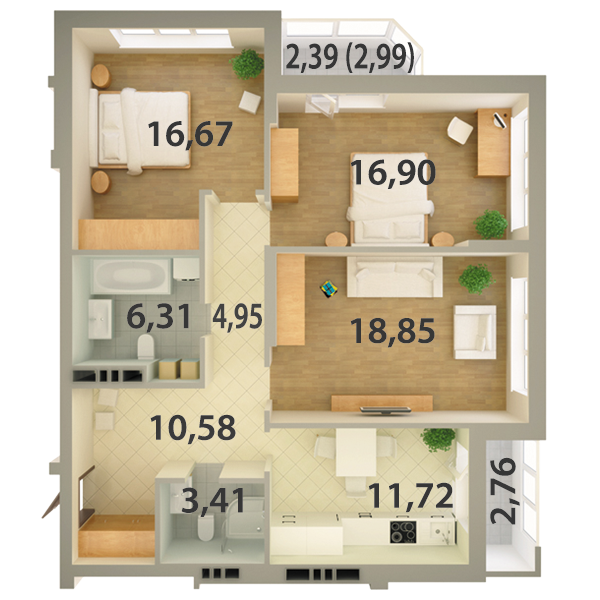 3-комнатная 94.54 м² в ЖК Юбилейный от застройщика, Киев