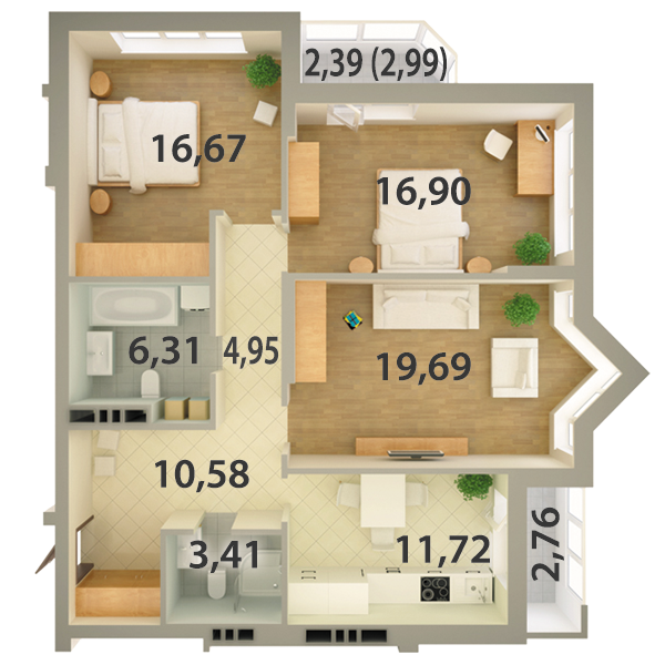 3-комнатная 95.38 м² в ЖК Юбилейный от застройщика, Киев