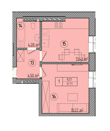 1-комнатная 37.78 м² в КД Пушкинская, 21 от застройщика, г. Ирпень