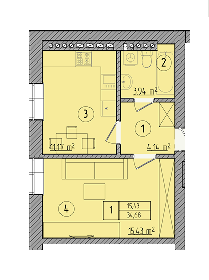 1-комнатная 34.68 м² в КД Пушкинская, 21 от застройщика, г. Ирпень