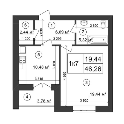 1-комнатная 46.26 м² в ЖК Сырецкий парк от 28 550 грн/м², Киев
