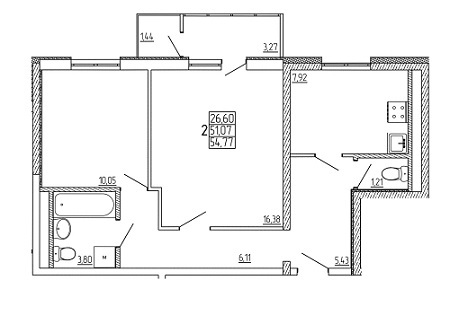 2-комнатная 54.77 м² в ЖК Радужный от 12 250 грн/м², Харьков