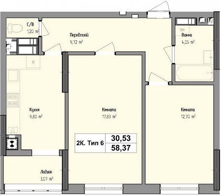 2-кімнатна 58.37 м² в ЖК Чорновола від забудовника, м. Вишневе
