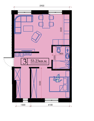 2-кімнатна 53.23 м² в КБ Малий Марсель від 18 200 грн/м², Одеса