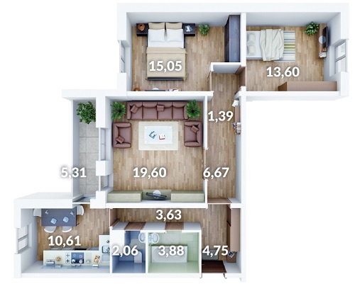 3-кімнатна 84.31 м² в ЖК АТЛАНТ (Коцюбинське) від 13 400 грн/м², смт Коцюбинське