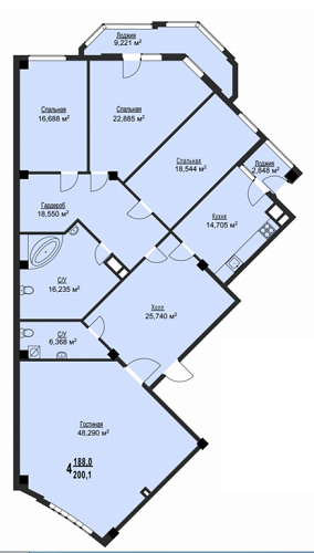 4-кімнатна 200.1 м² в ЖК Фаворит від 33 500 грн/м², Харків