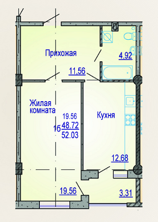 1-кімнатна 52.03 м² в ЖК Вікторія від забудовника, Харків