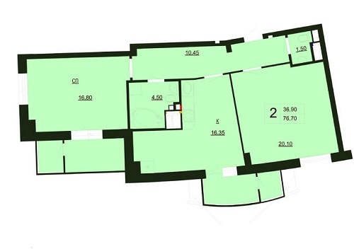 2-комнатная 76.7 м² в ЖК Park Tower от застройщика, Винница