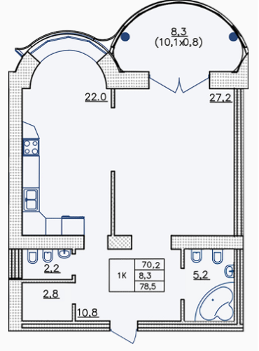 1-кімнатна 78.5 м² в ЖК на Французькому бульварі, 29 від 56 550 грн/м², Одеса