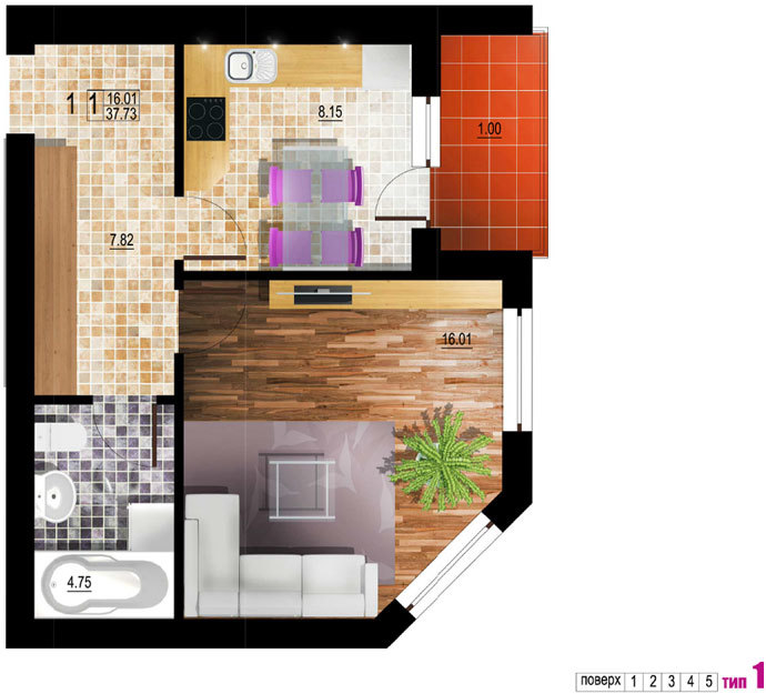 1-комнатная 37.73 м² в ЖК Счастливый от застройщика, с. Софиевская Борщаговка