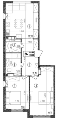 2-кімнатна 88.96 м² в ЖК Praga-2 від 15 900 грн/м², Київ