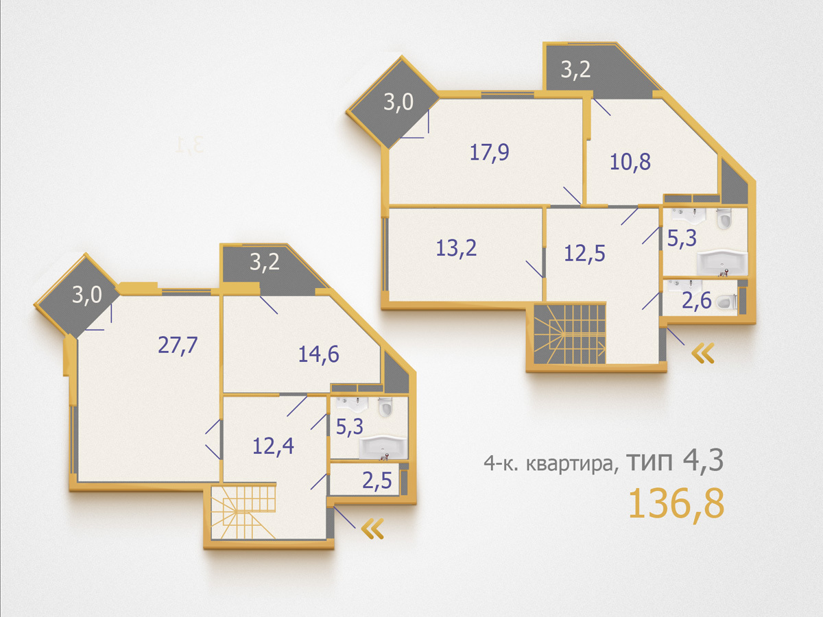 5+ комнат 136.8 м² в ЖК Артемовский от застройщика, Киев