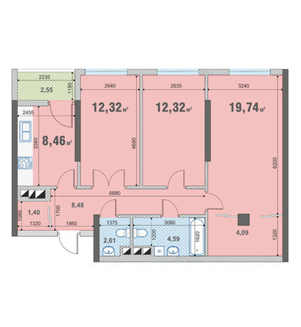3-кімнатна 74.8 м² в ЖК Богатирський від забудовника, Київ