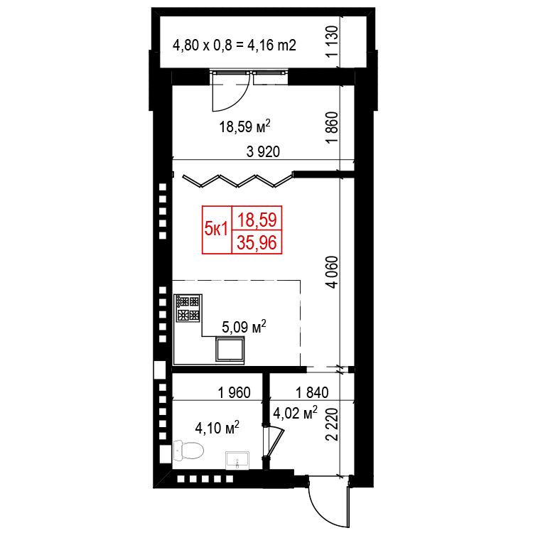 1-кімнатна 34.33 м² в ЖК Панорама від 18 000 грн/м², Київ
