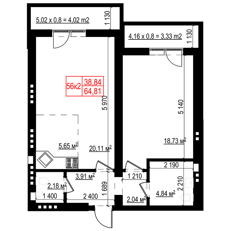 2-кімнатна 64.81 м² в ЖК Панорама від 18 000 грн/м², Київ
