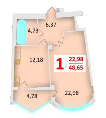 1-кімнатна 48.65 м² в ЖК на вул. Червоної Калини, 58 від забудовника, Львів