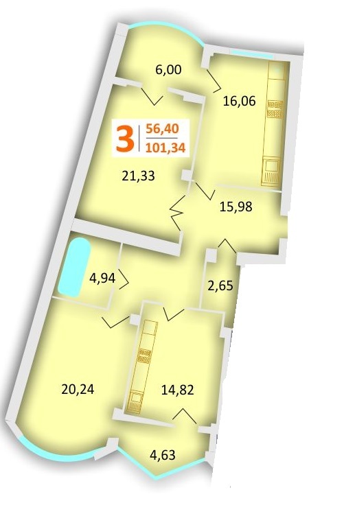 3-кімнатна 101.34 м² в ЖК на вул. Червоної Калини, 58 від забудовника, Львів