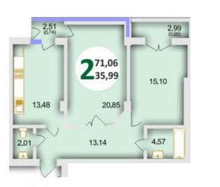 2-кімнатна 71.09 м² в ЖК Еко-дім на Стуса від забудовника, Львів