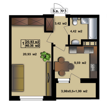 1-кімнатна 40.35 м² в ЖК Квітневий Residence від забудовника, м. Вишгород