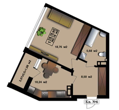 1-комнатная 45.16 м² в ЖК Квитневый Residence от застройщика, г. Вышгород