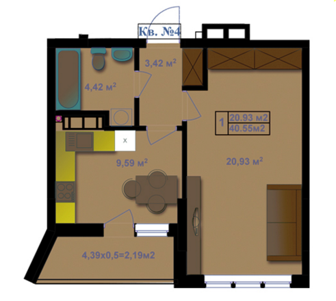 1-кімнатна 40.55 м² в ЖК Квітневий Residence від забудовника, м. Вишгород