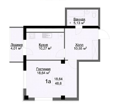 1-кімнатна 48.6 м² в ЖК Журавлі від 26 000 грн/м², Харків