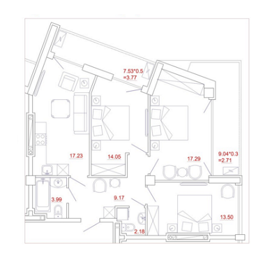 3-кімнатна 83.89 м² в ЖК Міконос від 36 370 грн/м², Одеса