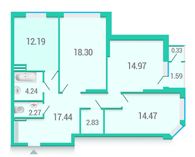3-комнатная 88.63 м² в ЖК Гвардейский от 52 000 грн/м², Киев
