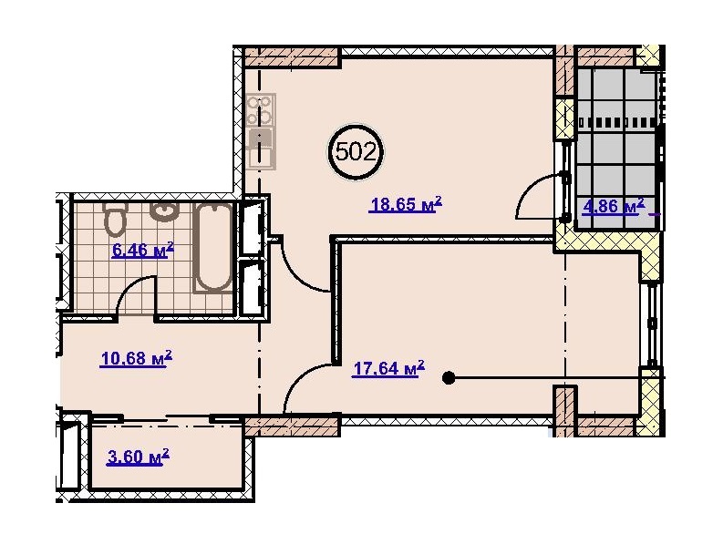 1-комнатная 61.22 м² в ЖК Новодворянский от застройщика, Днепр