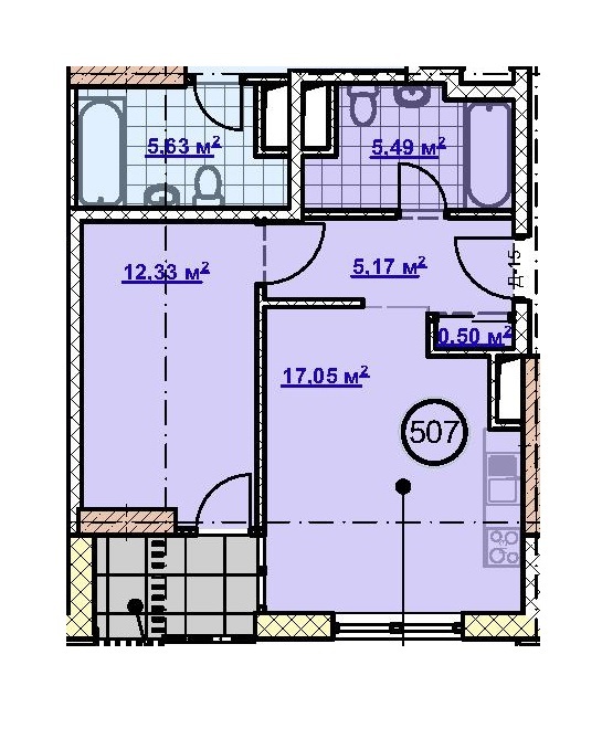 1-комнатная 44.01 м² в ЖК Новодворянский от застройщика, Днепр