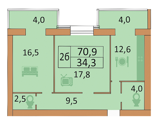 2-кімнатна 70.9 м² в ЖК Сімейний від забудовника, Вінниця