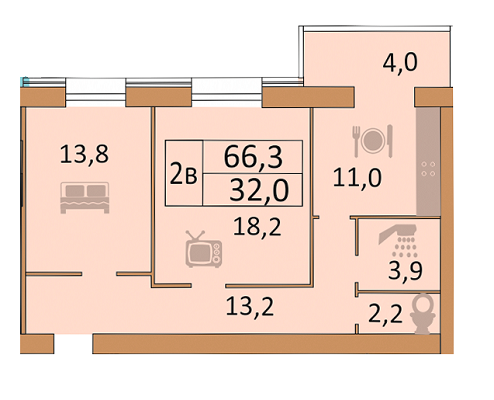 2-кімнатна 66.3 м² в ЖК Сімейний від забудовника, Вінниця
