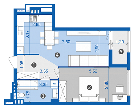 1-комнатная 51.9 м² в ЖК Парус от застройщика, Львов