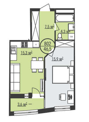 1-комнатная 46.5 м² в ЖК Парус Park от застройщика, Львов