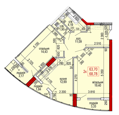 2-кімнатна 68.78 м² в ЖК SKY центр від 16 060 грн/м², Івано-Франківськ