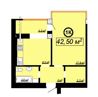 1-комнатная 42.5 м² в ЖК Квартал Патриот 3 от застройщика, Ивано-Франковск