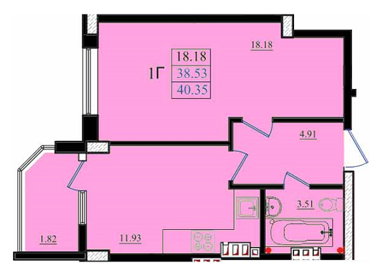 1-кімнатна 40.35 м² в ЖК Золота Ера від 17 540 грн/м², с. Крижанівка