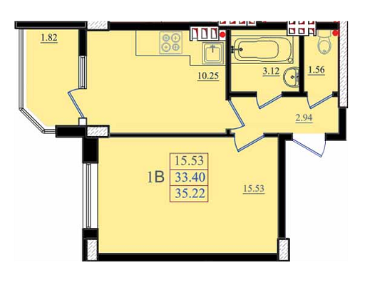 1-кімнатна 35.22 м² в ЖК Золота Ера від 17 540 грн/м², с. Крижанівка
