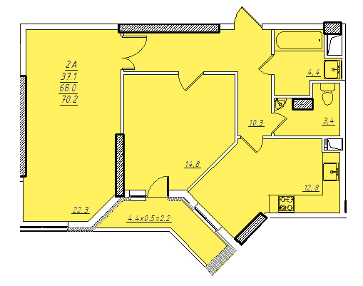 2-кімнатна 70.2 м² в ЖК Романівський від забудовника, Одеса