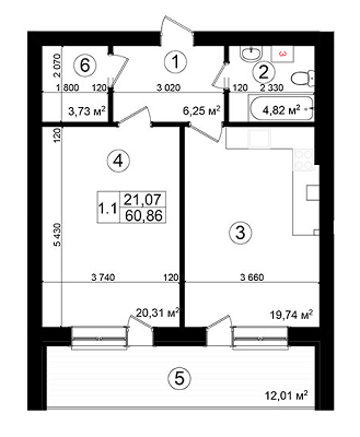 1-кімнатна 60.86 м² в ЖК Козацький Гай від 16 880 грн/м², Київ