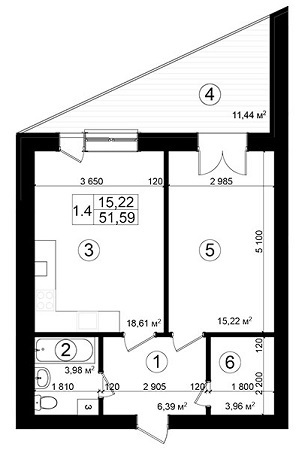 1-кімнатна 51.59 м² в ЖК Козацький Гай від 21 150 грн/м², Київ