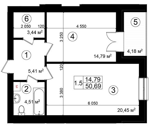 1-кімнатна 50.69 м² в ЖК Козацький Гай від 21 150 грн/м², Київ
