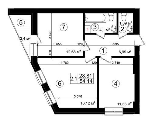 2-кімнатна 54.14 м² в ЖК Козацький Гай від 28 550 грн/м², Київ