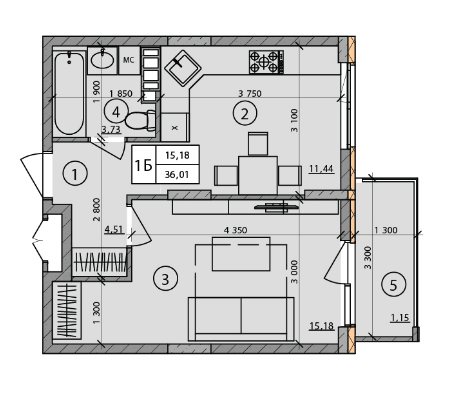 1-комнатная 36.01 м² в ЖК Praga от 15 900 грн/м², Киев