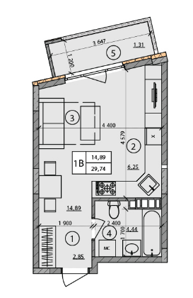 1-комнатная 29.74 м² в ЖК Praga от 15 900 грн/м², Киев