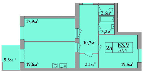 2-комнатная 83.9 м² в ЖК Атлант от застройщика, Днепр